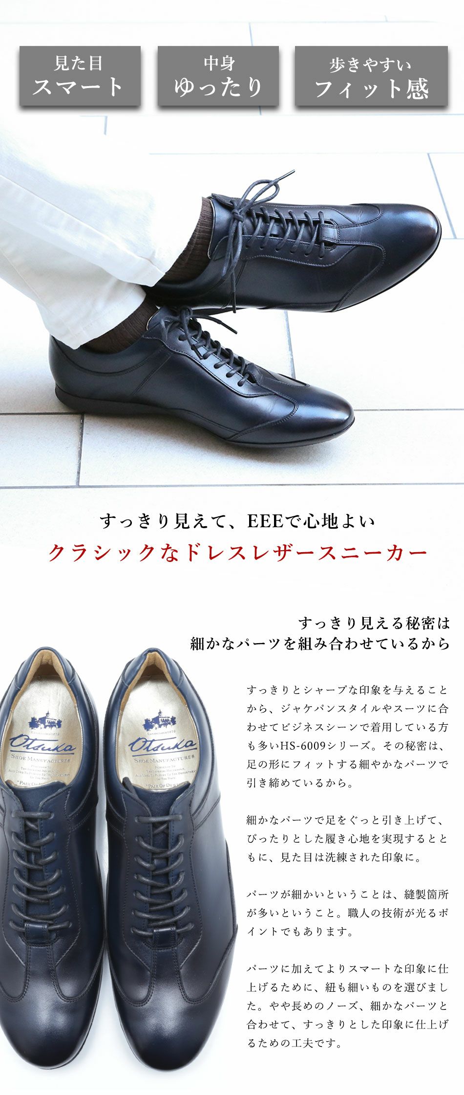 5月6日まで値下げ中】【匿名配送】24cm大塚製靴本革スニーカーHS-6009